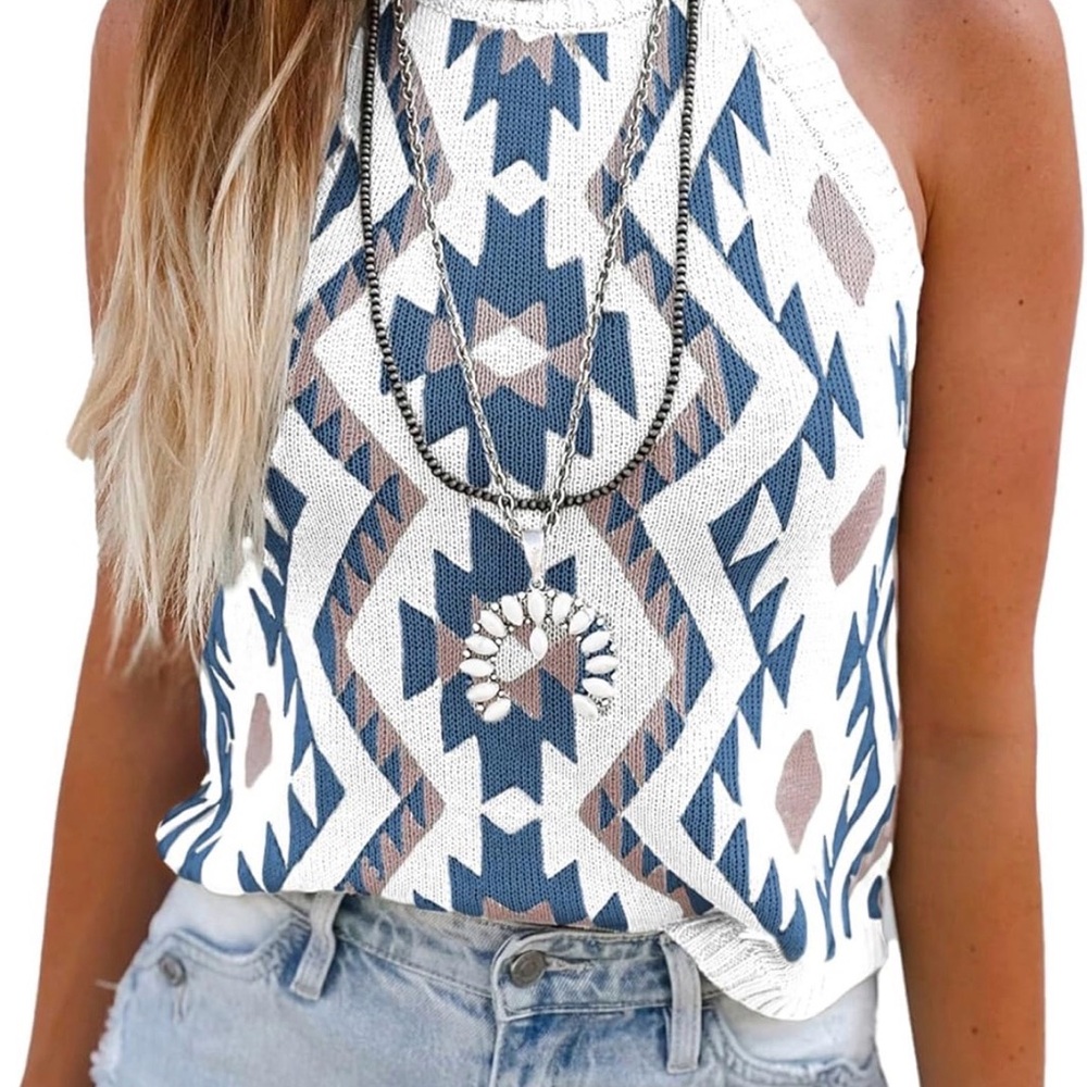 MARZXIN Aztec Print Sleeveless Tank Boho Casual Size L